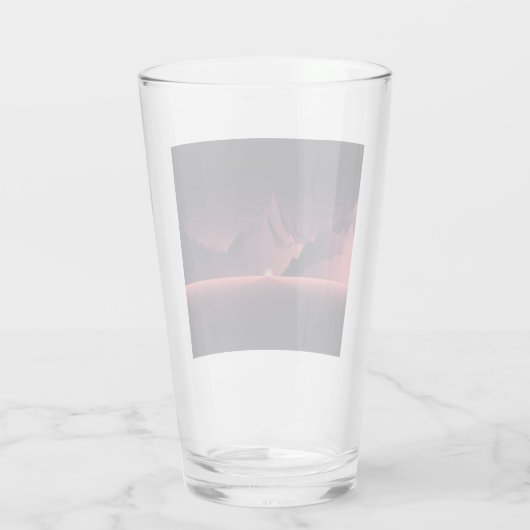 Een afbeelding van de bergzonsondergang glas (Achterkant)