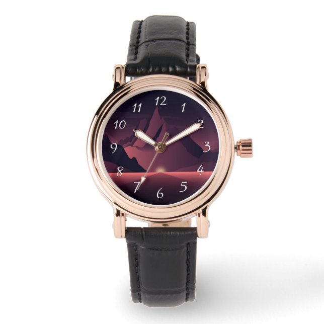 Een afbeelding van de bergzonsondergang horloge (Voorkant)