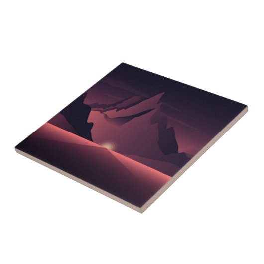 Een afbeelding van de bergzonsondergang tegeltje (Zijkant)