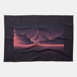 Een afbeelding van de bergzonsondergang theedoek