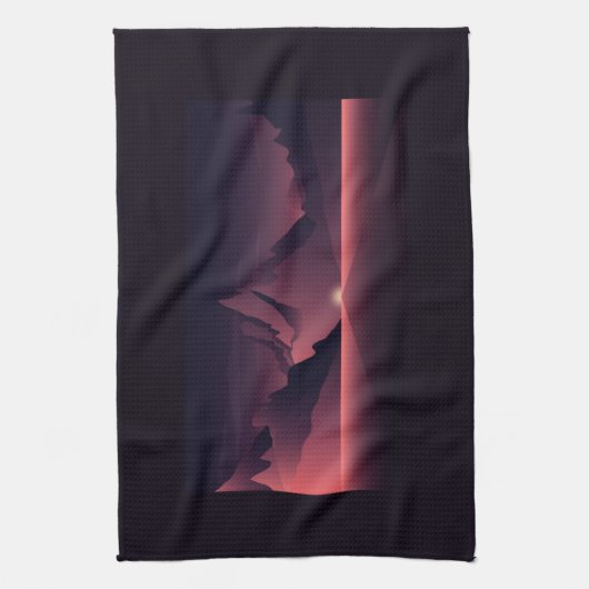 Een afbeelding van de bergzonsondergang theedoek (Verticaal)