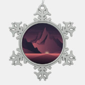 Een afbeelding van de bergzonsondergang tin sneeuwvlok ornament (Voorkant)