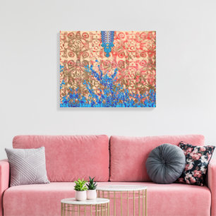 Een afbeelding van een blauw en beige sjaal canvas afdruk