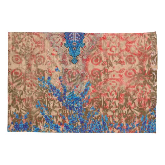 Een afbeelding van een blauw en beige sjaal kussensloop (Achterkant)