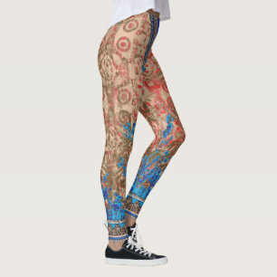 Een afbeelding van een blauw en beige sjaal leggings