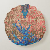 Een afbeelding van een blauw en beige sjaal rond kussen (Achterkant)