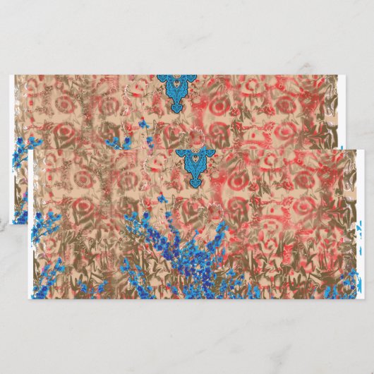 een afbeelding van een blauwe en beige sjaal menu (Voorkant / Achterkant)