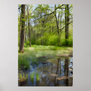 Een afbeelding van een boslandschap in een moeras poster