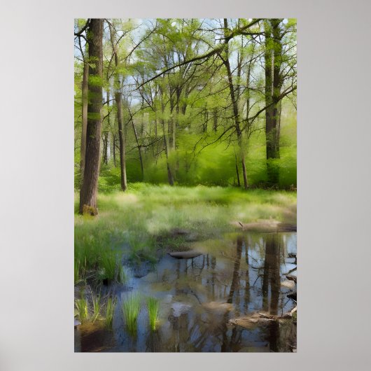 Een afbeelding van een boslandschap in een moeras poster (Voorkant)