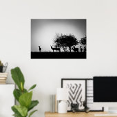 Een afbeelding van een hert in de ochtend mist poster (Thuiskantoor)