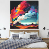 Een afbeelding van een kleurrijke hemel met een be canvas afdruk (Insitu (Slaapkamer))