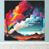 Een afbeelding van een kleurrijke hemel met een be canvas afdruk (Insitu (Houten vloer))