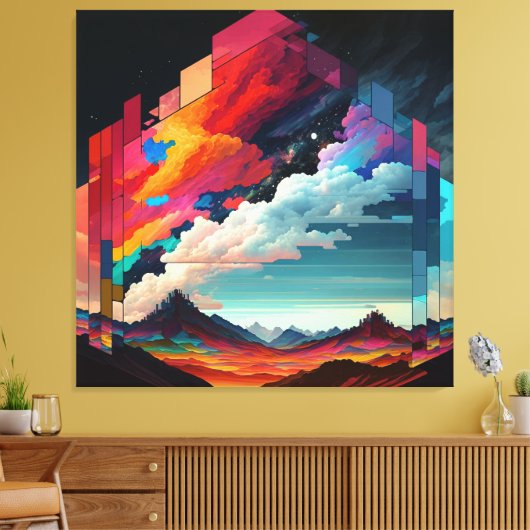 Een afbeelding van een kleurrijke hemel met een be canvas afdruk (Insitu (Woonkamer))