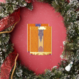 Een afbeelding van een oranje en blauw patroon folie feestdagen briefkaart