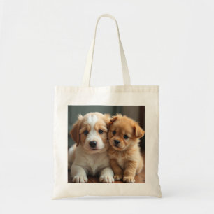Een afbeelding van een schattige puppy en een liev tote bag