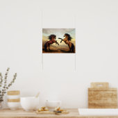Een afbeelding waarin twee paarden worden afgebeel poster (Keuken)