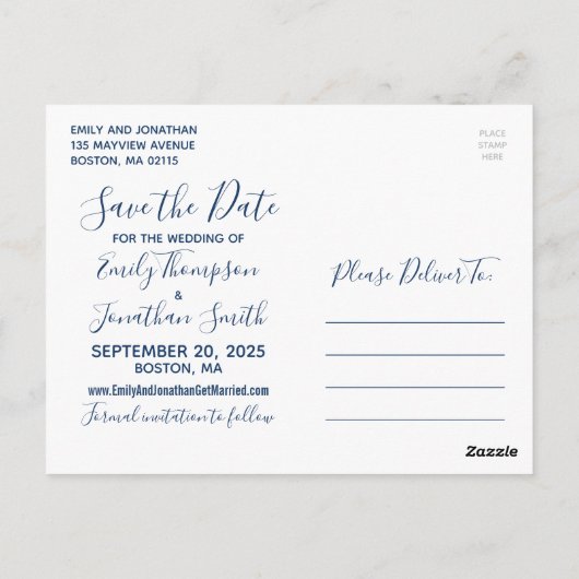 Een Afbeelding Wedding Save Datum Briefkaart Navy (Achterkant)