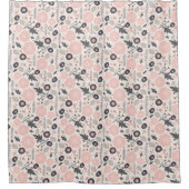 Een afspeelbaar Floral Patroon grijs roze zwart Douchegordijn (Voorkant)