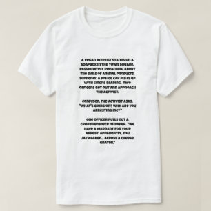 Een AI-grap over een veganist die je in de gevange T-shirt