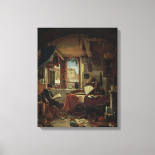 Een alchemist in zijn laboratorium canvas afdruk