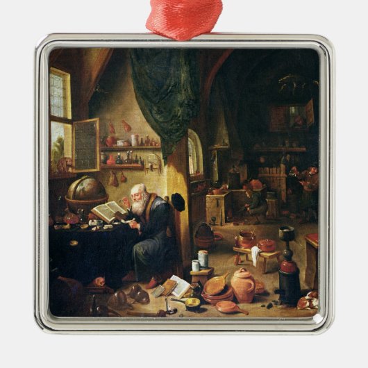Een alchemist in zijn workshop metalen ornament (Voorkant)