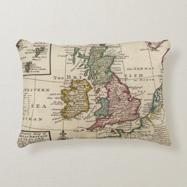 Een algemene kaart van Groot-Brittannië en Ierland Decoratief Kussen (Voorkant)