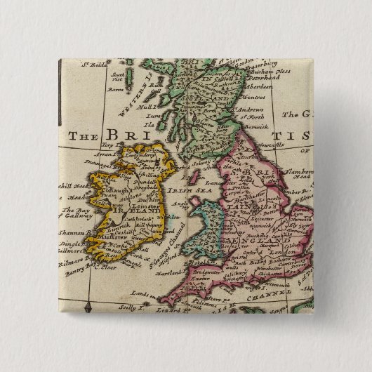 Een algemene kaart van Groot-Brittannië en Ierland Vierkante Button 5,1 Cm (Voorkant)