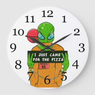 Een alien die van pizza houdt grote klok