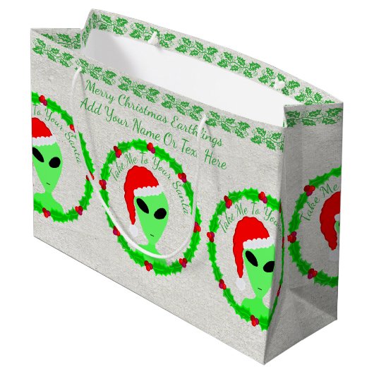 Een Alien Santa Holly Wreath LGM Large Geek Humor Large Cadeautasje (Achterkant Gekanteld)
