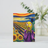 Een alien schreeuwende zonnebloemen briefkaart (Staand voorkant)