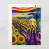 Een alien schreeuwende zonnebloemen briefkaart (Voorkant / Achterkant)