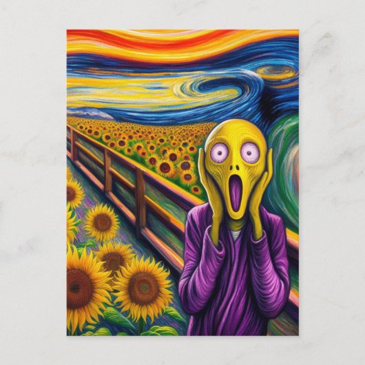 Een alien schreeuwende zonnebloemen briefkaart (Voorkant)