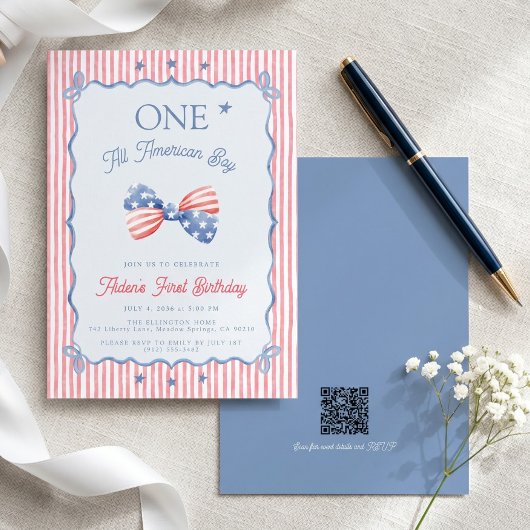 Een All American Boy QR-code 1e verjaardag Kaart