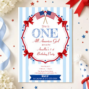 Eén All American Girl 1e verjaardagsuitnodiging Kaart