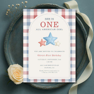 Een All American Girl Gingham 1e verjaardag Kaart