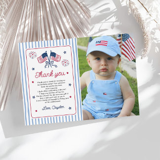 Een All American Jongen 4 juli Verjaardagsfoto Bedankkaart