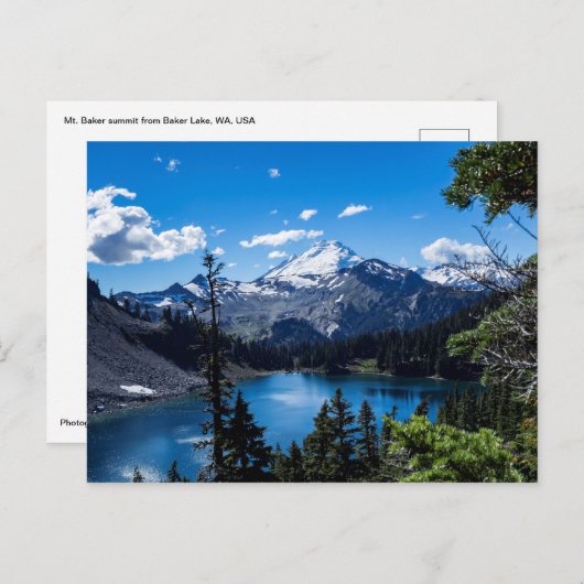 Een alpien uitzicht van MT Baker van het Meer van Briefkaart (Voorkant / Achterkant)