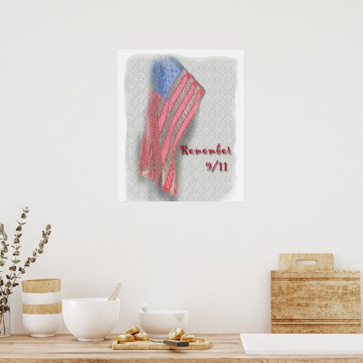 Een Amerikaans poster met "Herinner 9/11" (Keuken)
