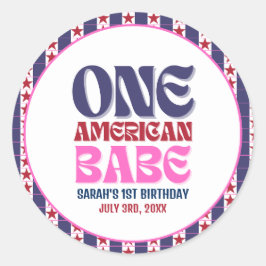 Een Amerikaanse Babe 4 juli 1 Verjaardag Ronde Sticker