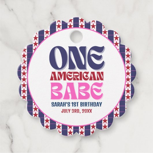 Een Amerikaanse Babe 4 juli 1e verjaardag Bedankjes Labels (Voorkant)