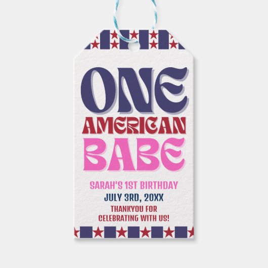 Een Amerikaanse Babe 4 juli 1e verjaardag  Cadeaulabel (Voorkant)
