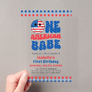 Een Amerikaanse Babe 4 juli Eerste Verjaardagsfees Acryl Uitnodigingen