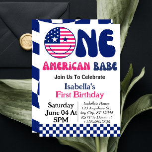 Een Amerikaanse Babe 4 juli meisje 1e verjaardag Kaart