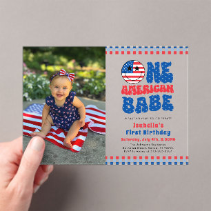 Een Amerikaanse Babe 4 van juli Foto Eerste Verjaa Acryl Uitnodigingen