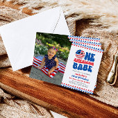 Een Amerikaanse Babe 4 van juli Foto Eerste Verjaa Kaart