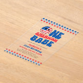 Één Amerikaanse Babe 4th van Juli Eerste Verjaarda Acryl Uitnodigingen (Laagn)