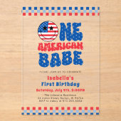 Één Amerikaanse Babe 4th van Juli Eerste Verjaarda Acryl Uitnodigingen (Voorkant)
