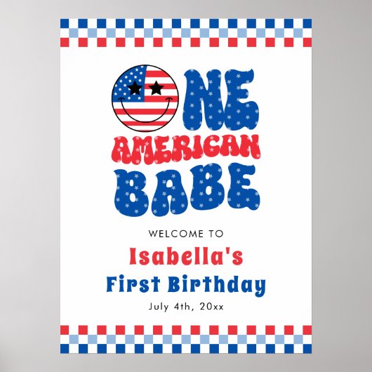Één Amerikaanse Babe 4th van Juli Eerste Verjaarda Poster (Voorkant)