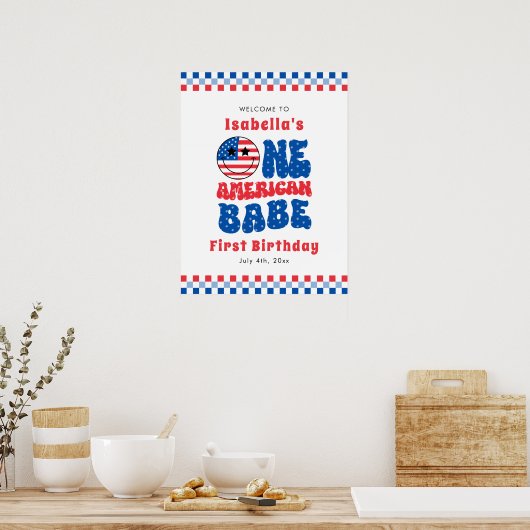 Één Amerikaanse Babe 4th van Juli Eerste Verjaarda Poster (Keuken)