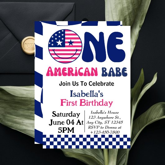 Één Amerikaanse Babe 4th van Juli Meisje 1st Verja Kaart